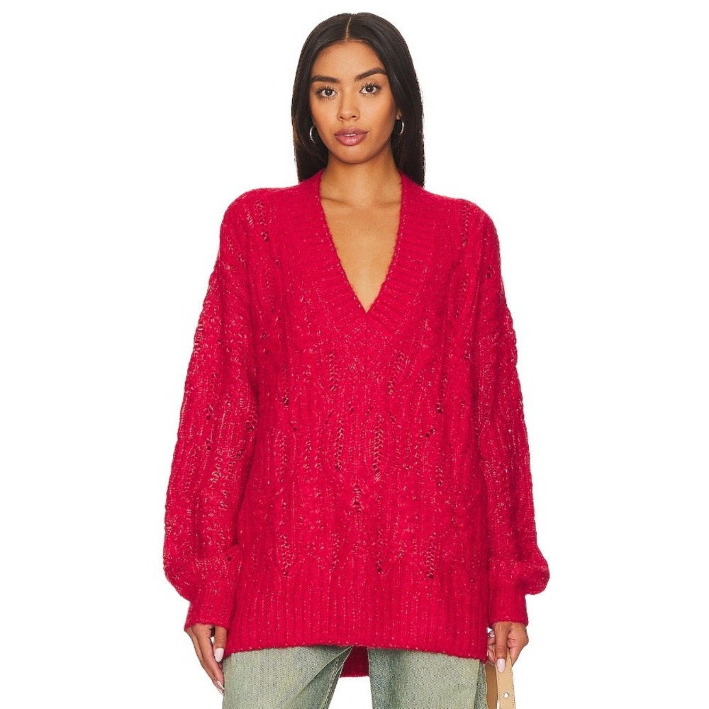 Tularosa Revolve Wool V-Neck Friso Oversized Cable Knit Sweater Pullover Small
